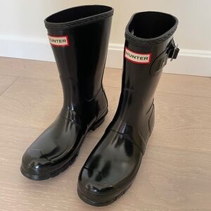 Hunter Original Short Gloss Rain Boots/Wellies Black Women's Size 6 Waterproof
